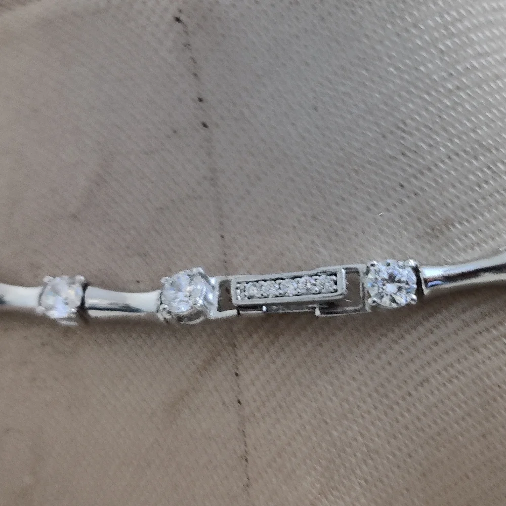 Elegant Sterling Silver and Cubic Zirconia Station Necklace - Picture 8 of 16